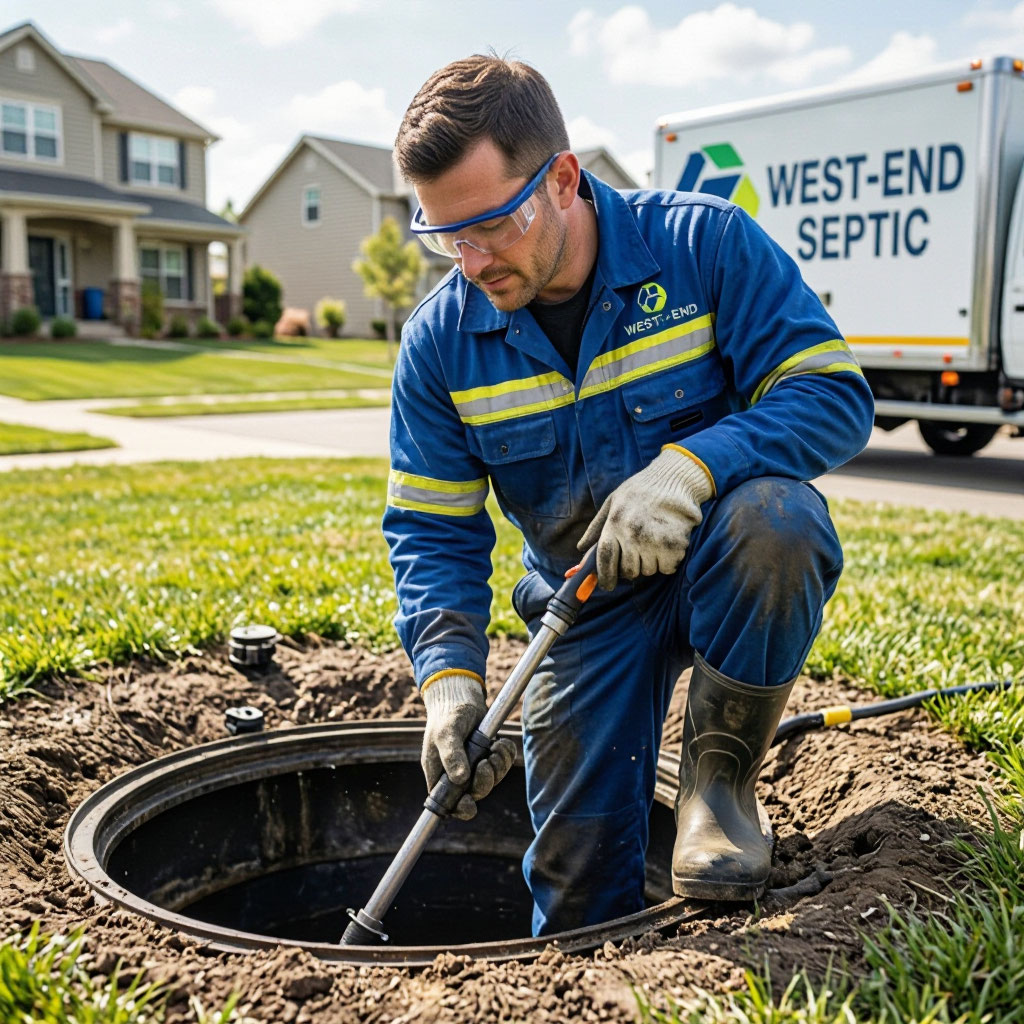 West-End Septic technician servicing a residential septic system